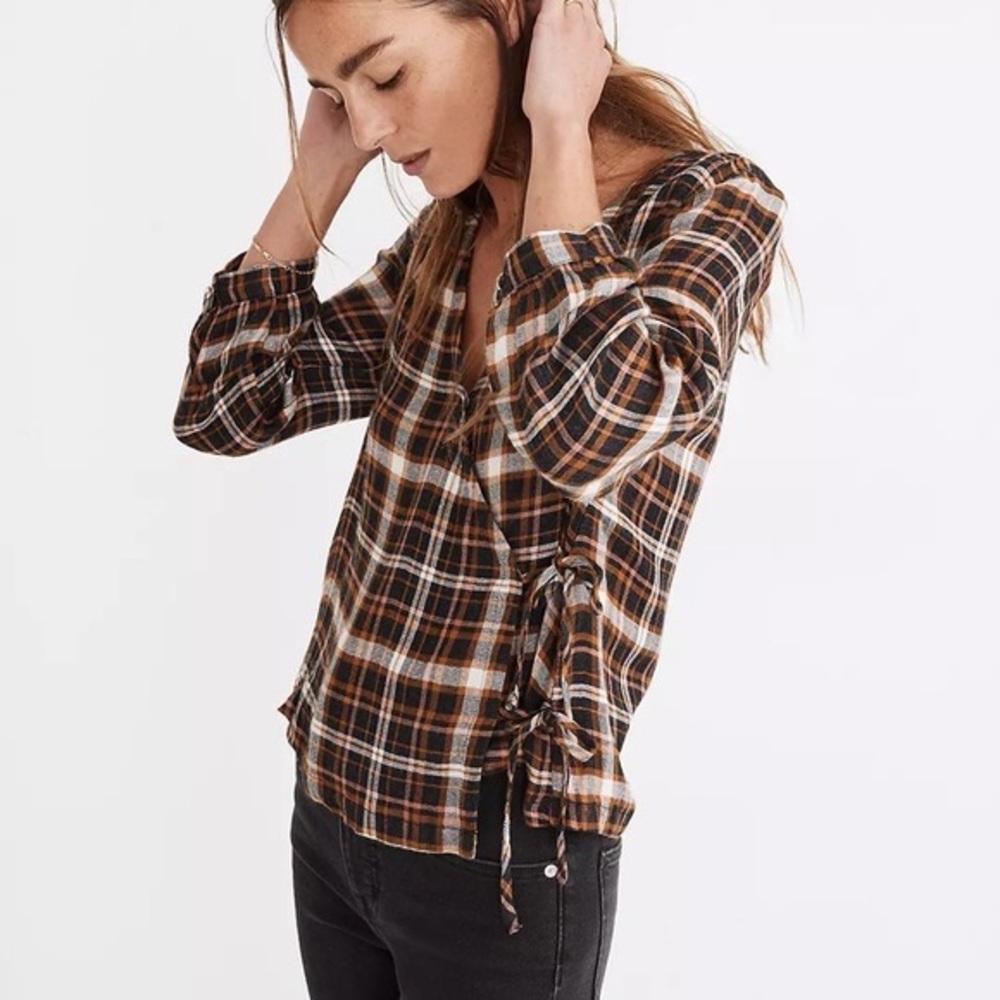 Madewell Plaid Gauze Double-Tie Wrap Top